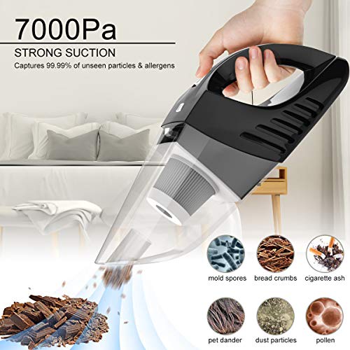 Handheld Vacuum Cordless, 7Kpa Powerful Suction Hand Vacuum Cleaner with One-Button Clean, LED Light and Wall-Mount Charge, Lightweight Wet/Dry Vac for Pet Hair, Dust, Home and Car Cleaning