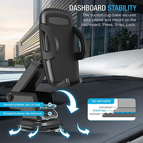 Maxboost DuraHold Series Car Phone Mount for iPhone 12 11 Pro Max Xs XR X 8 7 Plus SE,Galaxy S20 Ultra S10 S10+ S10e,Note 10,LG,Huawei,Pixel[Washable Sticky Gel Pad/Extendable Holder Arm (Upgrade)]