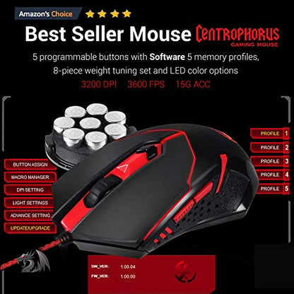 Redragon S101 Wired Gaming Keyboard and Mouse Combo RGB Backlit Gaming Keyboard with Multimedia Keys Wrist Rest and Red Backlit Gaming Mouse 3200 DPI for Windows PC Gamers (Black)