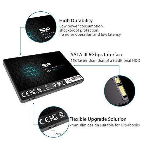 Silicon Power 128GB SSD 3D NAND A55 SLC Cache Performance Boost SATA III 2.5" 7mm (0.28") Internal Solid State Drive (SU128GBSS3A55S25AC)