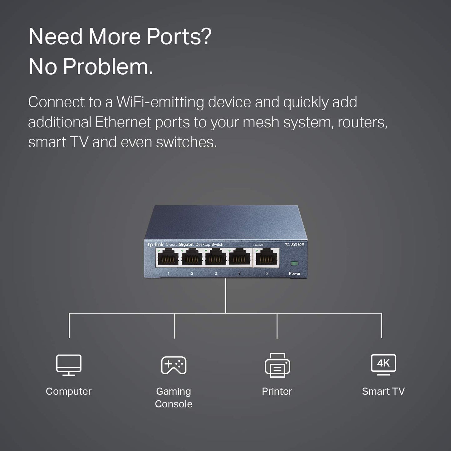 TP-Link - TL-SG105 5 Port Gigabit Ethernet Network Switch - Ethernet Splitter | Plug & Play | Fanless | Sturdy Metal w/ Shielded Ports | Traffic Optimization | Unmanaged | Limited Lifetime Protection(TL-SG105) Black