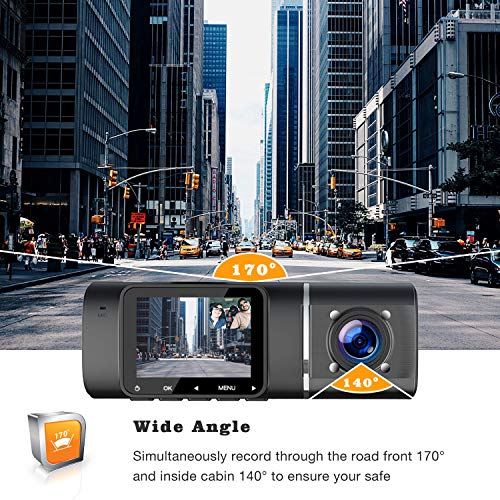 TOGUARD Dual Dash Cam with IR Night Vision, FHD 1080P Front and 720P Inside Cabin Dual Lens Car Dash Camera with 1.5 inch LCD Display Parking Monitor Loop Recording G-Sensor for Car Truck Taxi Driver