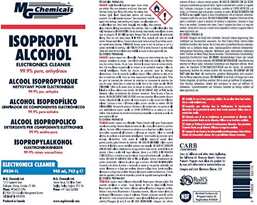 MG Chemicals - 824-1L 99.9% Isopropyl Alcohol Electronics Cleaner, 945 mL (1 Quart) Liquid Bottle