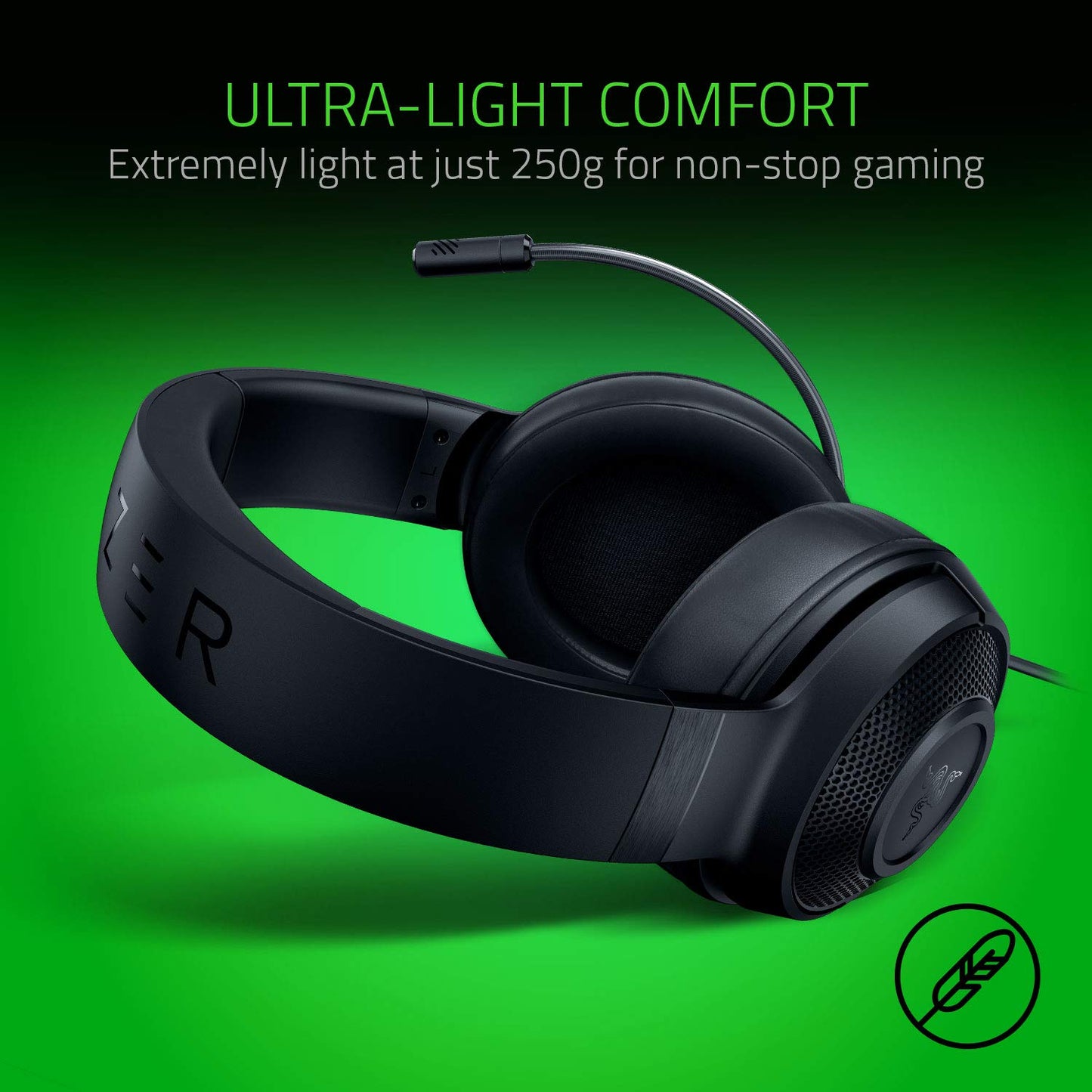 Razer Kraken X Ultralight Gaming Headset: 7.1 Surround Sound - Lightweight Aluminum Frame - Bendable Cardioid Microphone - PC, PS4, PS5, Switch, Xbox One, Xbox Series X & S, Mobile - Black