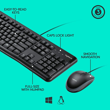 Logitech Desktop MK120 Durable, Comfortable, USB Mouse and keyboard Combo