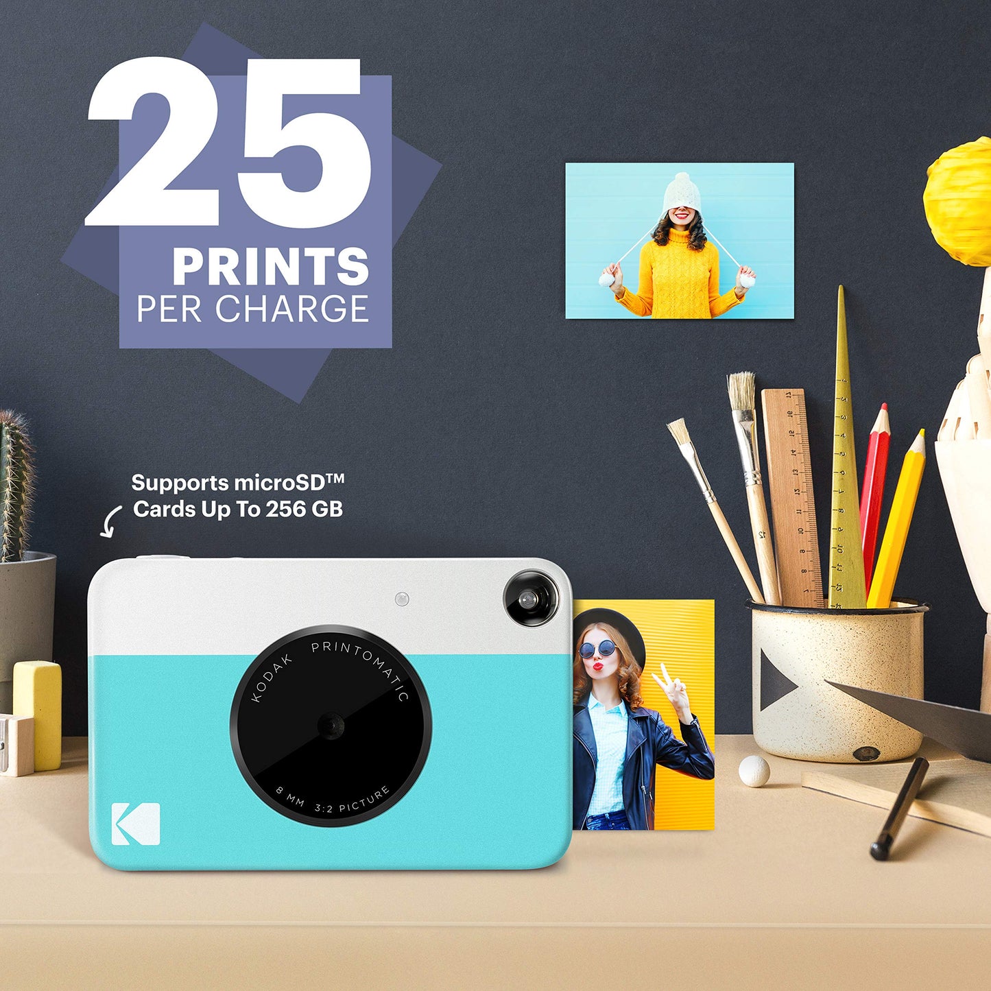 KODAK Printomatic Digital Instant Print Camera - Full Color Prints On ZINK 2x3" Sticky-Backed Photo Paper (Blue) Print Memories Instantly